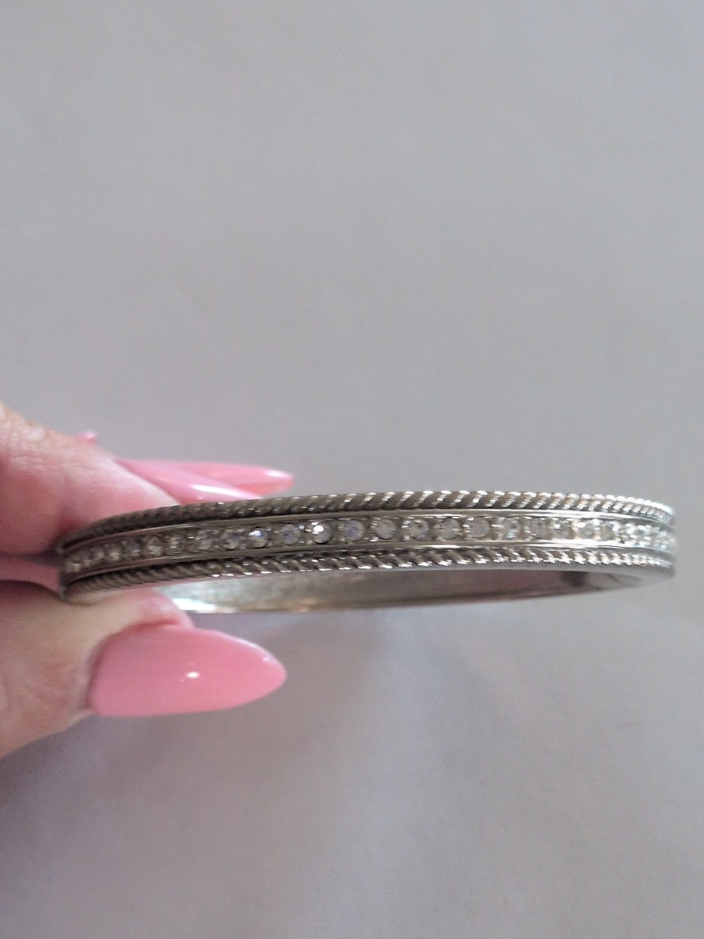Silver Crystal-Accented Bangle Bracelet
